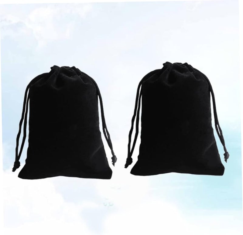 Black Velvet Drawstring Jewelry Pouches 2 Pack for Travel Display Wedding Party - Image 2